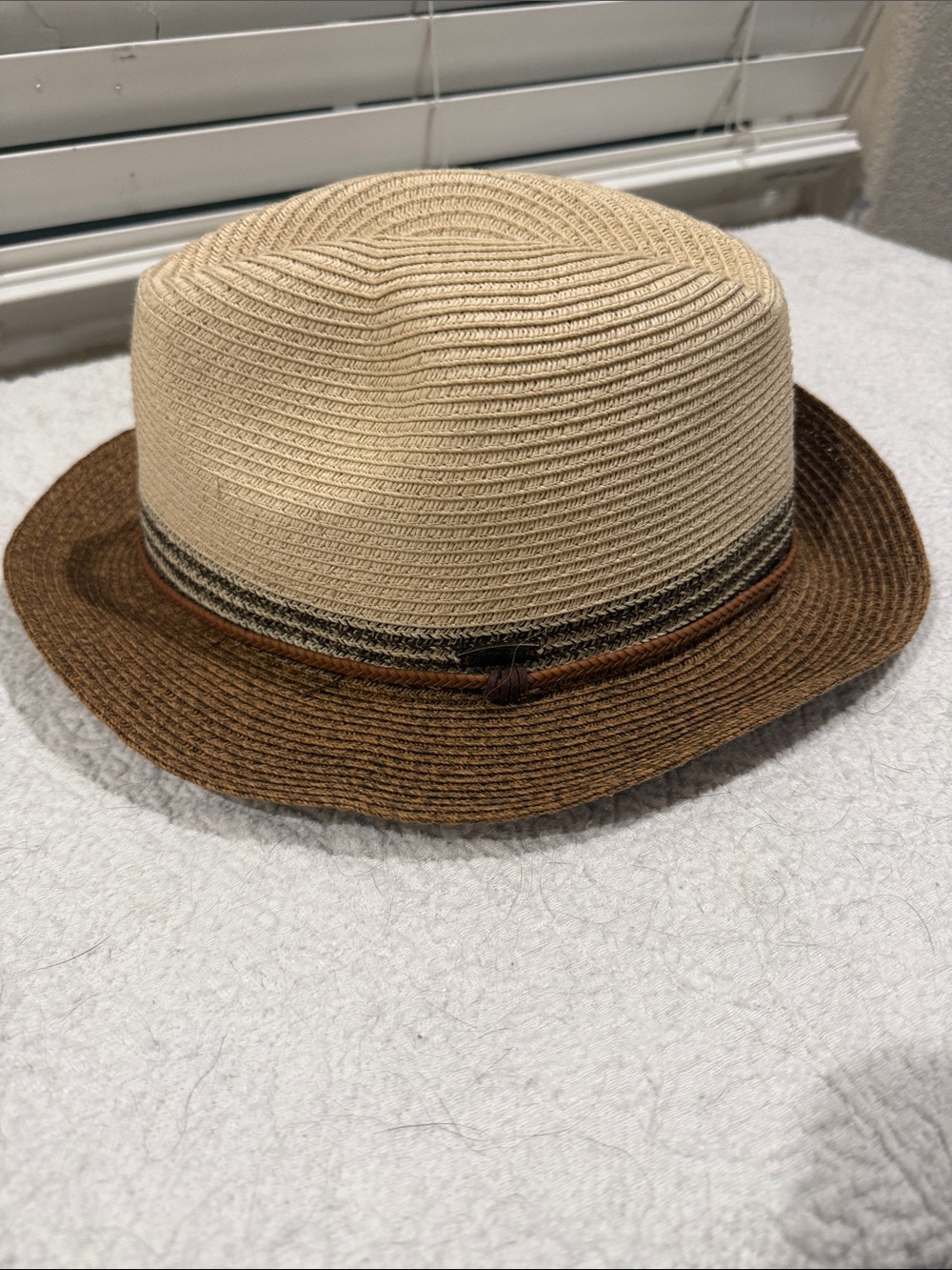 Men's Two-Tone Straw Fedora Hat - Brown & Cream Tidal Tom